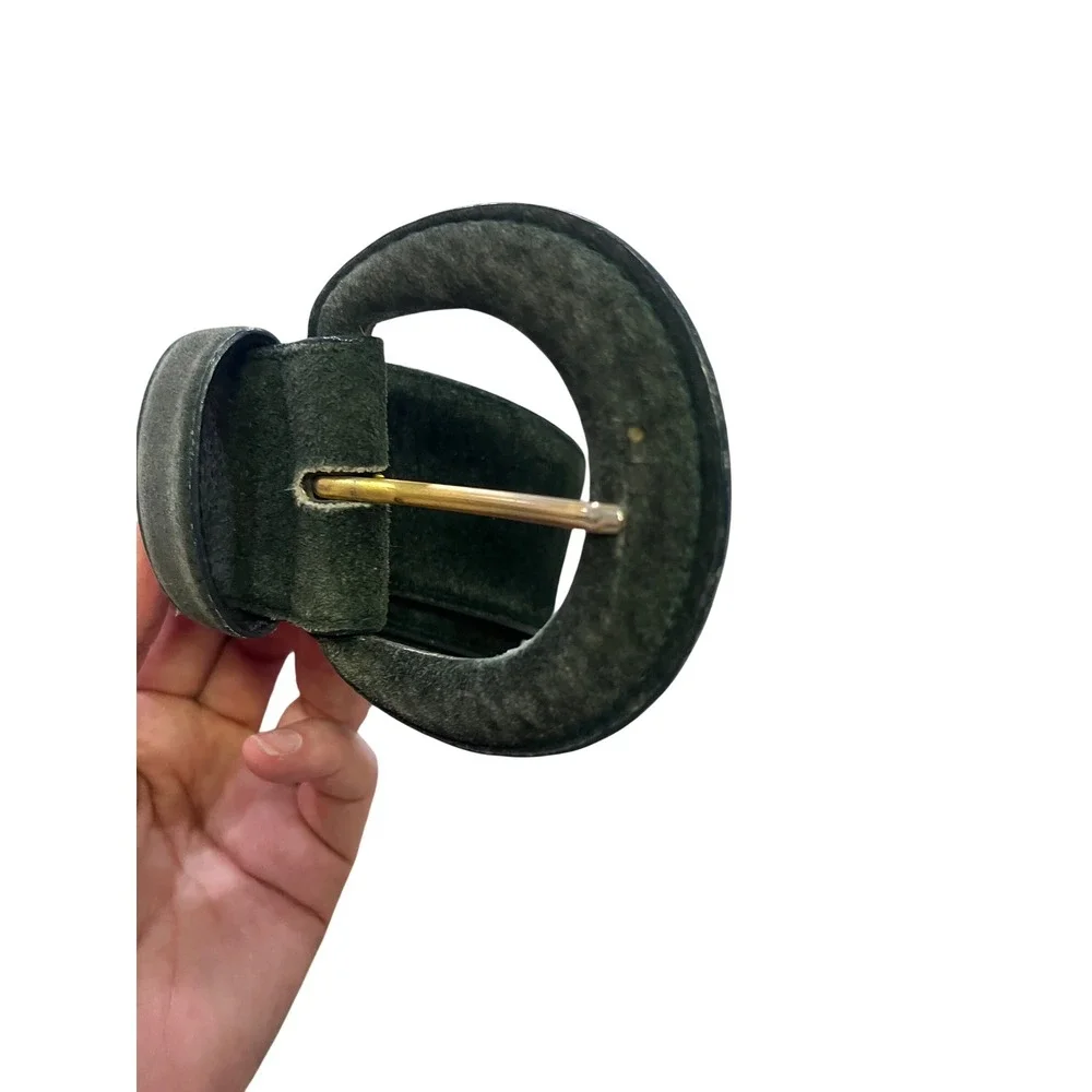 Amanda Smith Vintage Dark Green Suede Leather Wide Waist Belt Medium Gold Buckle